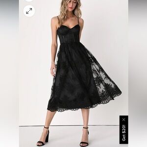Lulus My Darling Daydreamer Black Lace Bustier Midi Dress